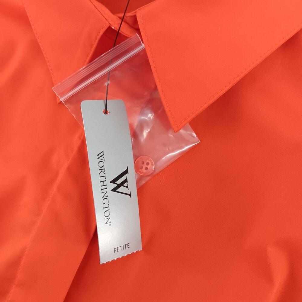 Worthington Shirt Womens Size PXL Orange Short Sleeve Collared Button Up Top NWT - Picture 7 of 8